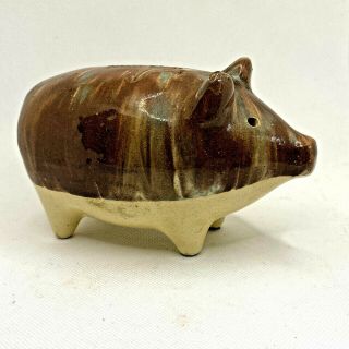 Antique Bennington Rockingham Stoneware Pig Piggy Bank Green & Brown Glaze