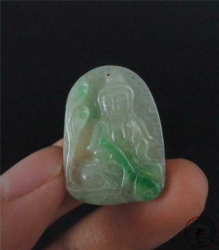 Natural Chinese Jadeite Emerald Jade Pendant Netsuke Toggle Kwanyin