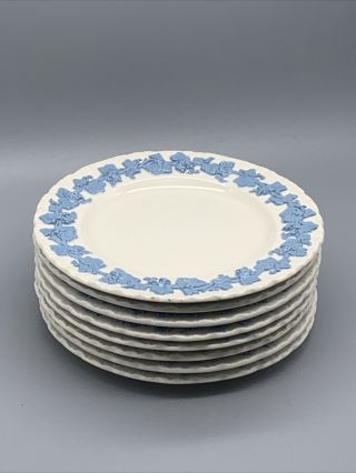 Wedgwood England Queens Ware Embossed Grapevine Blue Set Of 8 Bread Plates