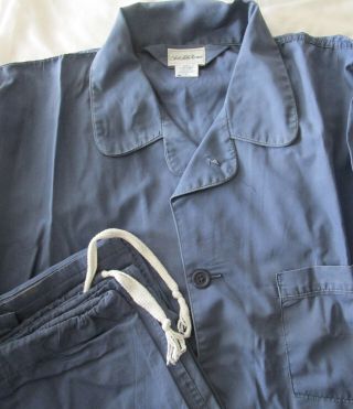Vintage Saks Fifth Avenue Blue 100 Pima Cotton Pajamas 2 - Pc Set Men 
