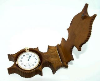 1800s Antique Black Forest Wood Pocket Watch Case Stand 1