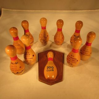 Vintage Miniature Wood Bowling Pin Trophies Group Of 10 1962 - 79
