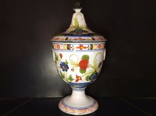 Sigma Blue Carnation Garofano Covered Urn Jar Pot Cacf Faenza Italian Pottery