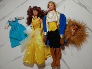 Disney Beauty And The Beast Barbie Dolls Belle Prince Mask Dress 1992 Ballroom