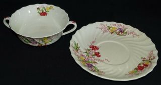 Spode England Fairy Dell Set of 3 Cream Soups w/ Saucers 3