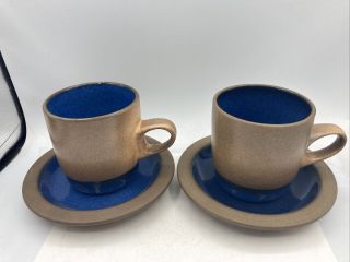 Edith Heath Pottery Ceramics Blue Moonstone Pair Cups & Saucers