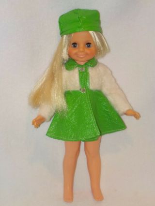 Vintage Ideal Velvet Grow Hair Doll From The Crissy Family Wearing Green Coat