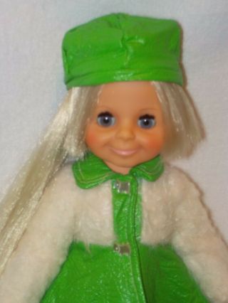 Vintage Ideal Velvet Grow Hair Doll From The Crissy Family Wearing Green Coat 3