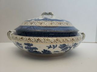Vintage Booths Real Old Willow Soup Tureen A8025 Gold Trim Vguc