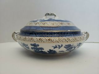 VINTAGE BOOTHS REAL OLD WILLOW SOUP TUREEN A8025 GOLD TRIM VGUC 3
