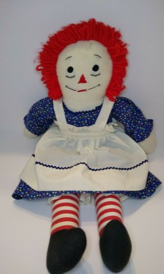 Vintage 20 " Raggedy Ann Cloth Doll Embroidered " I Love You " Heart Flower Dress