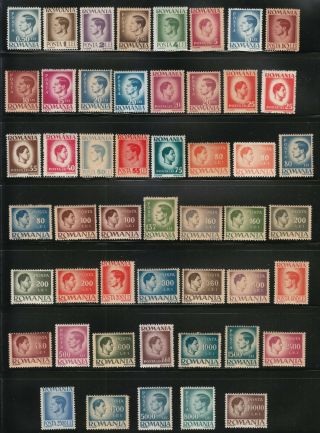 Romania 1945 - 1947 Mnh Mi 929 - 973 Set Of 50 Stamps With Grey & White Paper