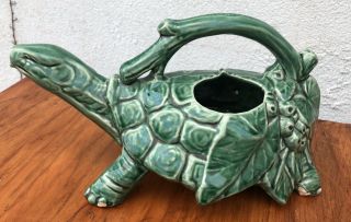 Vintage Green Mccoy Turtle Pottery Watering Can Sprinkler Pitcher Planter
