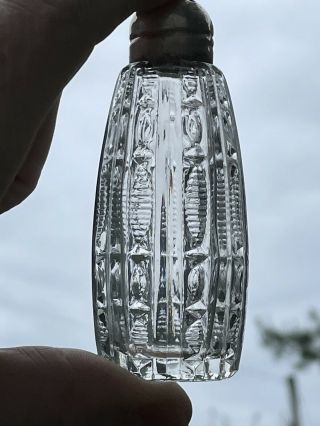 Antique Imitation / Near Cut Pressed Glass Salt Pepper Shaker Set Sterling Tops