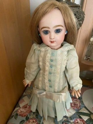 Old Peppermint Green Doll Dress Cotton Lace Drop Waist For Antique Doll