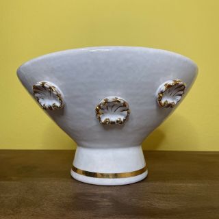 Bitossi For Goodfriend Pottery Vase White & Gold.  Early Aldo Londi Design.  Italy