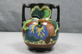 Vintage Gouda Holland Pottery Art Nouveau Two Handle Vase/ Ern Dutch Folk Art