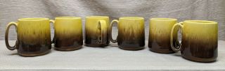 Vintage Hull Usa No - 33 Yellow Brown Drip Mug Coffee Cup Set Of 6 Hard To Find