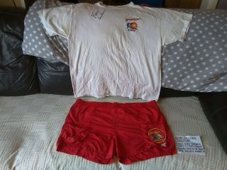 Baywatch Shorts & Crew T - Shirt (signed By Kevin Sullivan) 1990s