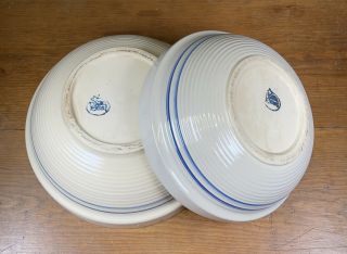 Vintage Marshall Pottery Texas Set Of Three Blue Stripe Ceramic Bowls 12 - 10.  5 - 9 "