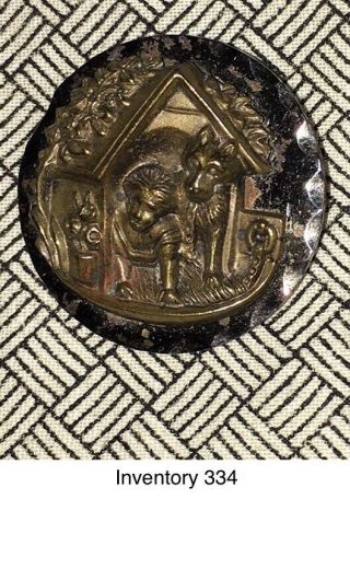 Antique/vintage Brass & Steel Button “buster Brown & His Dog & Dog House”