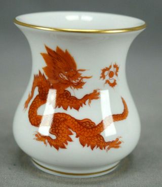 Meissen Hand Painted Red & Gold Ming Dragon Miniature 2 1/2 Inch Tall Vase