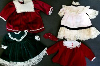 4 Doll Dresses Vintage Style Velvets And Lace With Hair Bows Fits 16 18 " Dolls