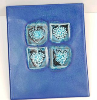 Michael Cohen Grapes Ceramic Tile Cobalt Blue Trivet Hot Plate Large 8 - 1/2 " X 7 "