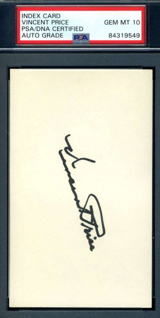Vincent Price Psa Dna Signed 3x5 Index Card Autograph