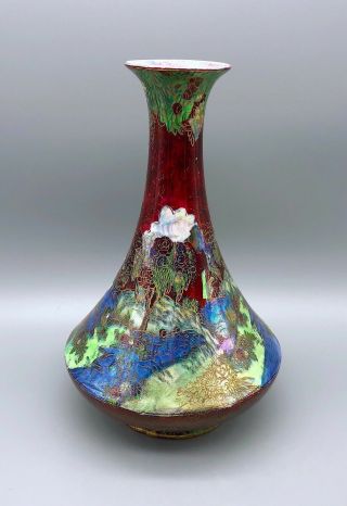 Art Deco Wilton Ware Ruby Red Fairy Garden Lustre Vase 10 "