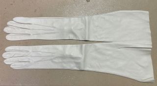 Vintage White Off White Leather Gloves 18” Long 1950s 1960s