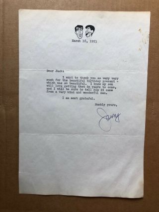 Jerry Lewis Signed Letter To Jack Mintz On Letterhead Dated 1953