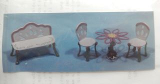 Vintage Karen Marsh Fancy Wrought Iron Table Chairs Dollhouse Miniature Kit 1:48