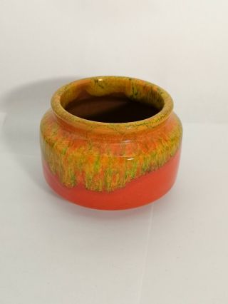 Signed MEADOWCROFT Orange & Yellow Drip Glaze Canadian Studio Art Pottery Pot 2