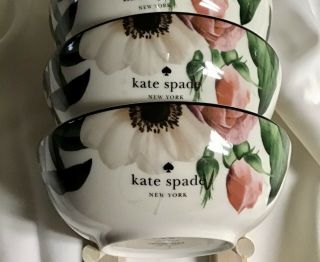 Kate Spade Bloom Street Soup/cereal Bowls 6.  73” - Set Of 4