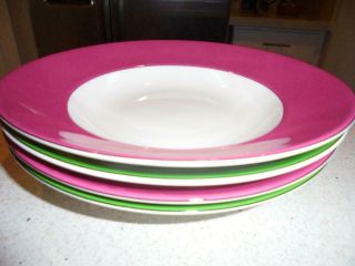 4 Lenox Kate Spade Gramercy Park Rutherford Circle Soup Bowls 2 Pink & 2 Green