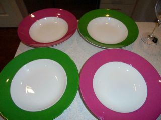 4 Lenox Kate Spade Gramercy Park Rutherford Circle soup bowls 2 pink & 2 green 2