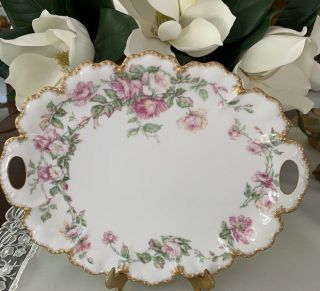 Vintage Haviland Limoges France Serving Plate Pink Roses Gold Trim Oval