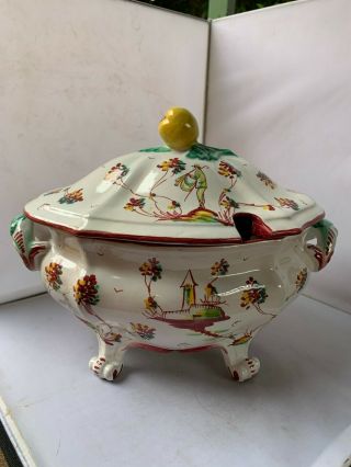 Vintage Italian Cantagalli Footed Soup Tureen Hand Painted Signed By The Artist