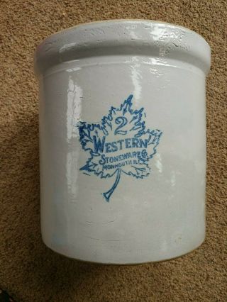 Antique Western Stoneware 2 Gallon Maple Leaf Crock
