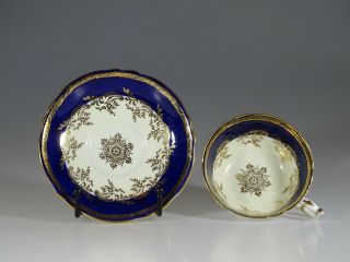 Paragon Blue And Gold Medallion Tea Cup And Saucer,  England C.  1939