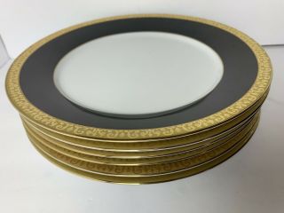 Gold Buffet Royal Gallery Black Gold Bordered 10 3/4 " Dinner Plates - Set Of 6