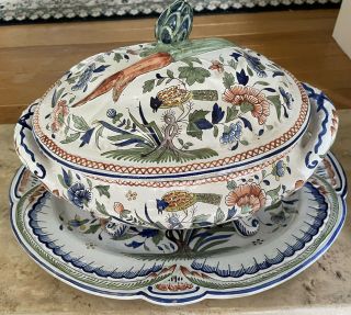 French Faience Hand Painted Soup Tureen From Estate Of Collector