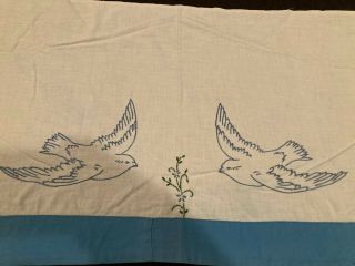 Vintage Embroidered Tablecloth Long Buffet Runner Blue Birds 64 " X 16 "