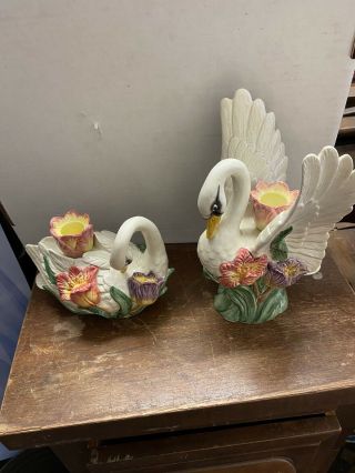 Vintage Fitz And Floyd Classics Tulip Swan Candle Holders Set Of 2 Cottagecore