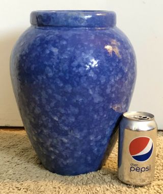 Vintage 1930 Brush Mccoy Art Pottery Speckled Blue Vellum Large Heavy Floor Vase