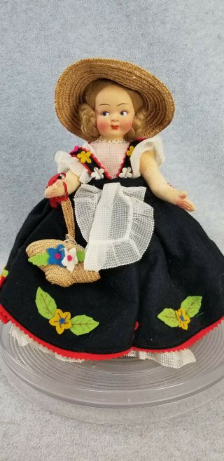 11 " Vintage Lenci Type Cloth Felt Doll Xoulu With Hard Cloth Face