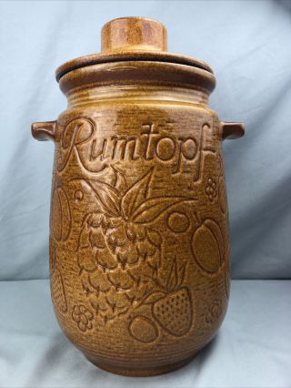 Vintage Ceramic Brown Rumtopf Ferment Crock Pot Jar Cannister Fruit West Germany