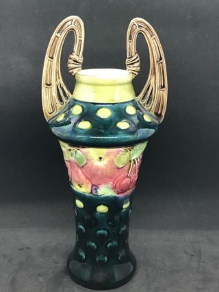 Antique Continental Majolica Pottery Vase Large 11”