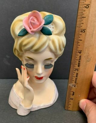 1961 Vintage Inarco E - 193/m/a Headvase Blonde Girl W/flower Ceramic Vase (ag)